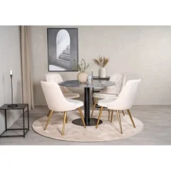 Estelle Rundt Spisebordssæt - Beige, Sort og Messing