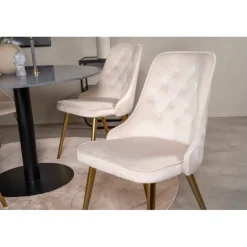 Estelle Rundt Spisebordssæt - Beige, Sort og Messing