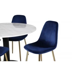 Estelle Rundt Spisebordssæt - Sort, Blå og Hvid