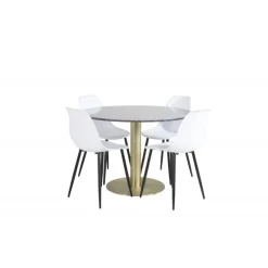 Estelle Rundt Spisebordssæt - Sort, Messing og Hvid