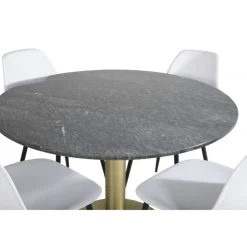 Estelle Rundt Spisebordssæt - Sort, Messing og Hvid