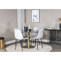 Estelle Rundt Spisebordssæt - Sort, Messing Grå