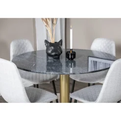 Estelle Rundt Spisebordssæt - Sort, Messing Grå