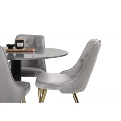 Estelle Rundt Spisebordssæt - Sort, Messing og Lysegrå