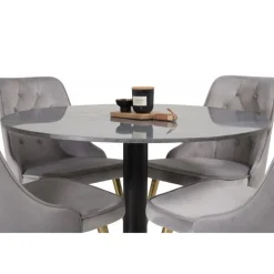 Estelle Rundt Spisebordssæt - Sort, Messing og Lysegrå