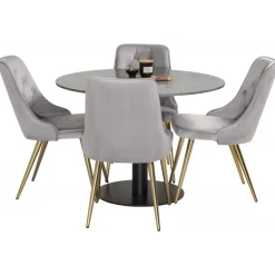 Estelle Rundt Spisebordssæt - Sort, Messing og Lysegrå