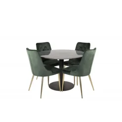 Estelle Rundt Spisebordssæt - Sort, Messing og Grøn