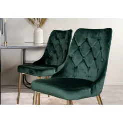 Estelle Rundt Spisebordssæt - Sort, Messing og Grøn