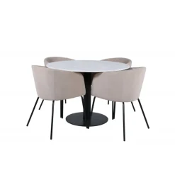 Estelle Rundt Spisebordssæt - Beige, Sort og Hvid