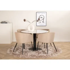 Estelle Rundt Spisebordssæt - Beige, Sort og Hvid