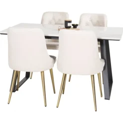 Estelle t Spisebordssæt - Beige, Sort, Messing og Hvid