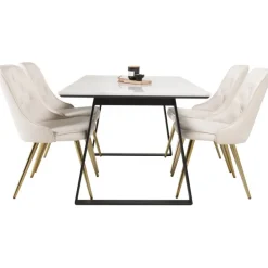 Estelle t Spisebordssæt - Beige, Sort, Messing og Hvid