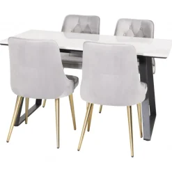 Estelle t Spisebordssæt - Sort, Messing, Lysegrå og Hvid