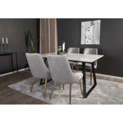 Estelle t Spisebordssæt - Sort, Messing, Lysegrå og Hvid