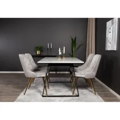 Estelle t Spisebordssæt - Sort, Messing, Lysegrå og Hvid