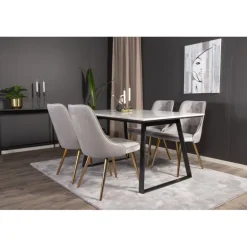 Estelle t Spisebordssæt - Sort, Messing, Lysegrå og Hvid