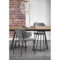 EVERTON Spisebord med udtræk, Valnød / Sort