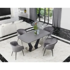 FANGOR Spisebord med udtræk, - top - MørkeGrå, ben - Sort