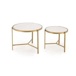 FATIMA Sofabordsæt Hvid marmorlook / guld