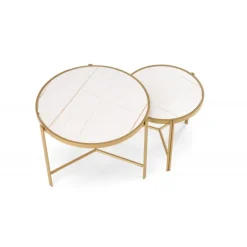 FATIMA Sofabordsæt Hvid marmorlook / guld