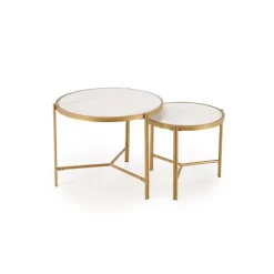 FATIMA Sofabordsæt Hvid marmorlook / guld