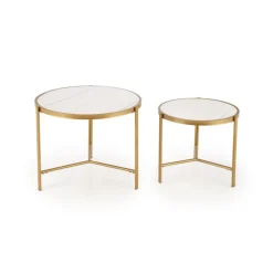 FATIMA Sofabordsæt Hvid marmorlook / guld