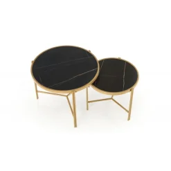 FATIMA sæt af to sofaborde, Sort marmorlook / guld