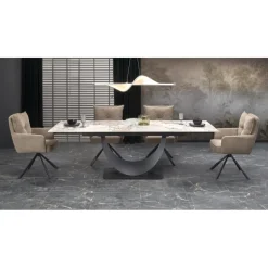 FERNANDO Spisebord med udtræk 160 kan udvides til 240 cm - Hvid marmor / Sort