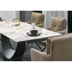 FERNANDO Spisebord med udtræk 160 kan udvides til 240 cm - Hvid marmor / Sort
