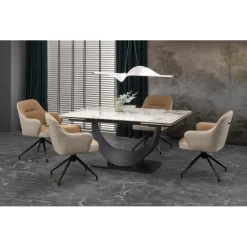 FERNANDO Spisebord med udtræk 160 kan udvides til 240 cm - Hvid marmor / Sort