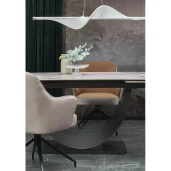 FERNANDO Spisebord med udtræk 160 kan udvides til 240 cm - Hvid marmor / Sort