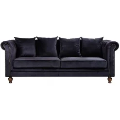 Fløjl 3 personers Sofa - Sort og Natur