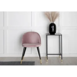 Fløjl Spisebordsstol - Sort, Støvet Rosa Messing