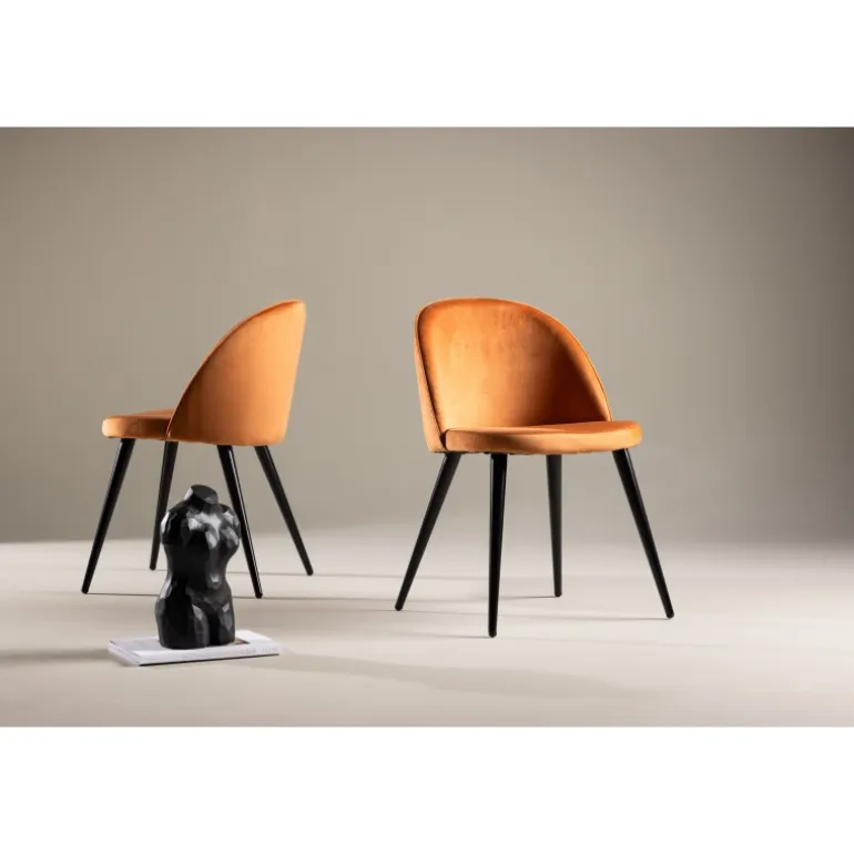 Fløjl Spisestol - Sort og Rusty Cognac