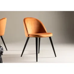 Fløjl Spisestol - Sort og Rusty Cognac