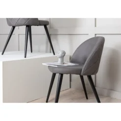 Fløjl Spisestuestol - Sort og Grå