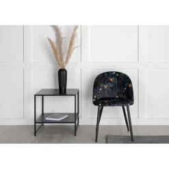 Fløjls Spisebordsstol - Sort