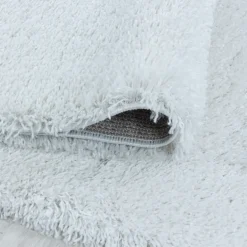 Fluffy Rund Shaggy tæppe Ensfarvet - Hvid