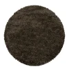 Fluffy Rund Shaggy tæppe Ensfarvet - Brun