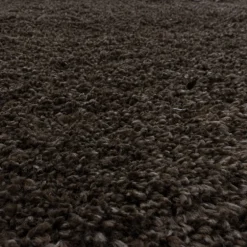 Fluffy Rund Shaggy tæppe Ensfarvet - Brun