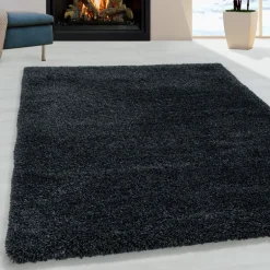 Fluffy Shaggy Tæppeløber Ensfarvet - Antracit