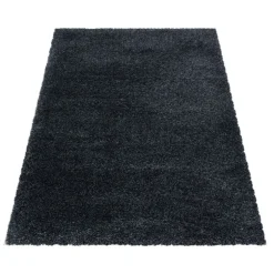 Fluffy Shaggy Tæppeløber Ensfarvet - Antracit