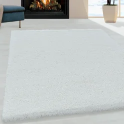 Fluffy Shaggy Tæppeløber Ensfarvet - Hvid