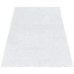 Fluffy Shaggy Tæppeløber Ensfarvet - Hvid