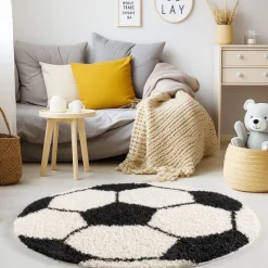 Fun Rund Børnetæppe Fodbold - Sort