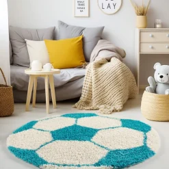 Fun Rund Børnetæppe Fodbold - Turkis