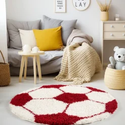 Fun Rund Børnetæppe Fodbold - Rød