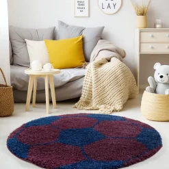 Fun Rund Børnetæppe Fodbold - Blå