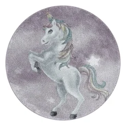 Funny Rund Børnetæppe Enhjørning - Violet