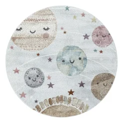 Funny Rund Børnetæppe Rumskib - Hvid